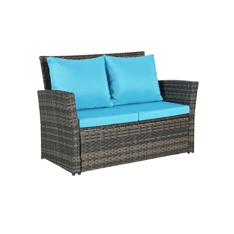 Ensemble de canapé de conversation en rotin pour patio extérieur 4 pièces avec table basse en verre trempé