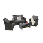 Ensemble de canapé de conversation en rotin pour patio extérieur 4 pièces avec table basse en verre trempé