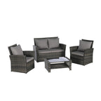 Ensemble de canapé de conversation en rotin pour patio extérieur 4 pièces avec table basse en verre trempé