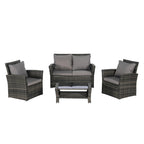 Ensemble de canapé de conversation en rotin pour patio extérieur 4 pièces avec table basse en verre trempé
