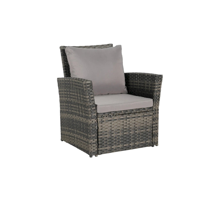 Ensemble de canapé de conversation en rotin pour patio extérieur 4 pièces avec table basse en verre trempé