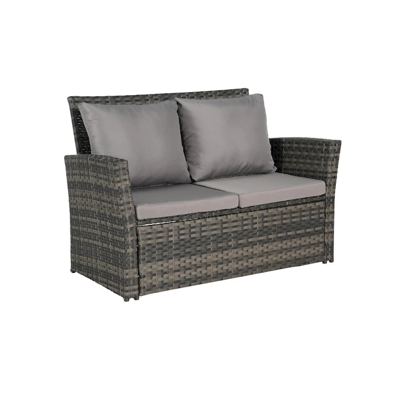 Ensemble de canapé de conversation en rotin pour patio extérieur 4 pièces avec table basse en verre trempé