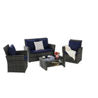 Ensemble de canapé de conversation en rotin pour patio extérieur 4 pièces avec table basse en verre trempé
