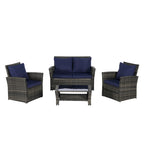 Ensemble de canapé de conversation en rotin pour patio extérieur 4 pièces avec table basse en verre trempé