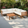 Ensemble de canapé d'angle en L 4 pièces en bois d'acacia pour l'extérieur avec table basse