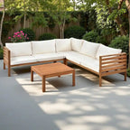 Ensemble de canapé d'angle en L 4 pièces en bois d'acacia pour l'extérieur avec table basse
