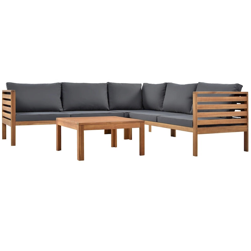 Ensemble de canapé d'angle en L 4 pièces en bois d'acacia pour l'extérieur avec table basse