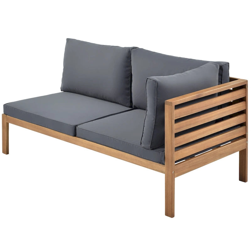 Ensemble de canapé d'angle en L 4 pièces en bois d'acacia pour l'extérieur avec table basse