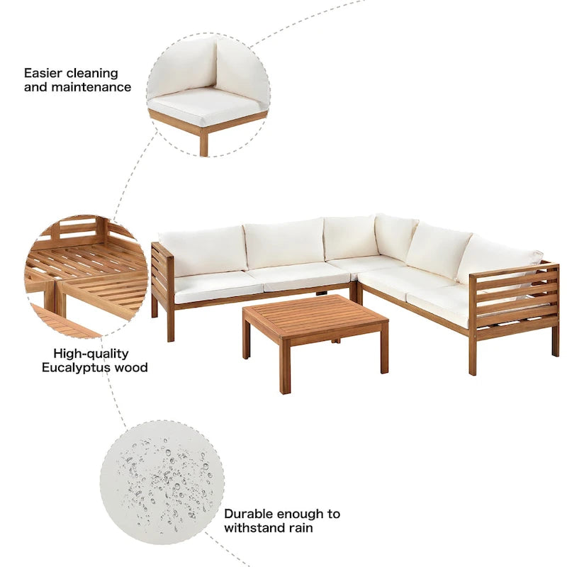 Ensemble de canapé d'angle en L 4 pièces en bois d'acacia pour l'extérieur avec table basse