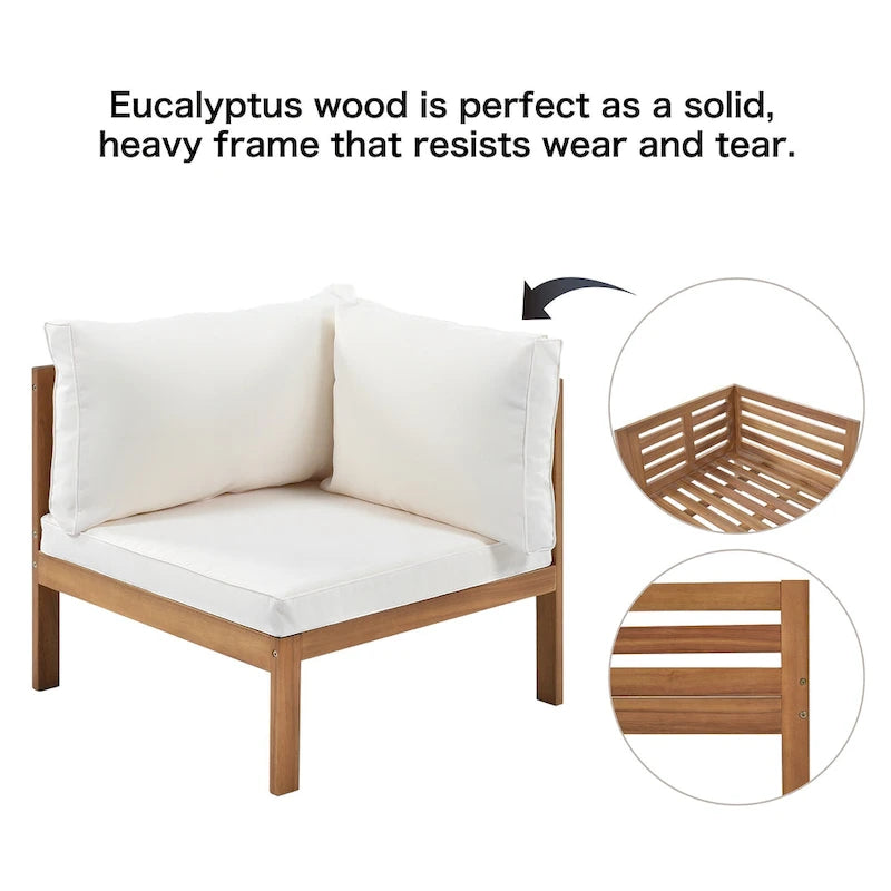 Ensemble de canapé d'angle en L 4 pièces en bois d'acacia pour l'extérieur avec table basse