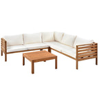 Ensemble de canapé d'angle en L 4 pièces en bois d'acacia pour l'extérieur avec table basse