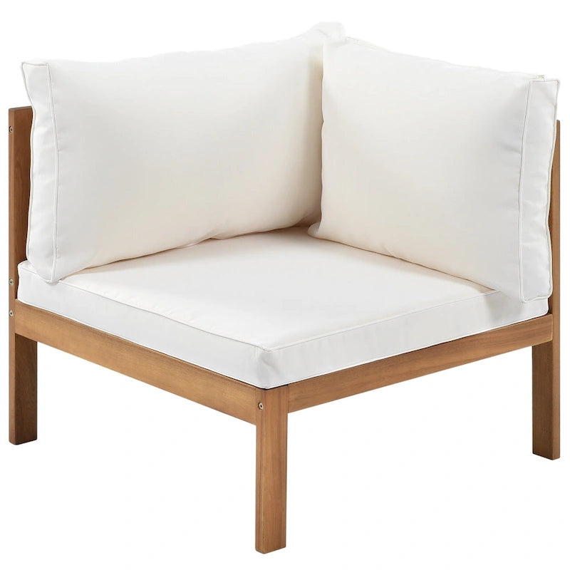 Ensemble de canapé d'angle en L 4 pièces en bois d'acacia pour l'extérieur avec table basse