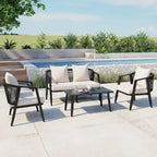 Ensemble de canapé d'extérieur en fer forgé 4 pièces avec table basse et coussins