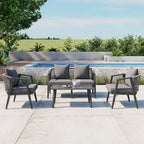 Ensemble de canapé d'extérieur en fer forgé 4 pièces avec table basse et coussins