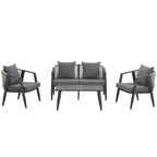 Ensemble de canapé d'extérieur en fer forgé 4 pièces avec table basse et coussins