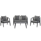 Ensemble de canapé d'extérieur en fer forgé 4 pièces avec table basse et coussins