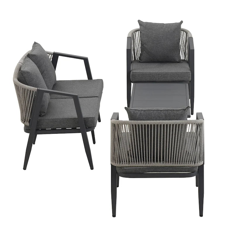 Ensemble de canapé d'extérieur en fer forgé 4 pièces avec table basse et coussins