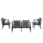 Ensemble de canapé d'extérieur en fer forgé 4 pièces avec table basse et coussins