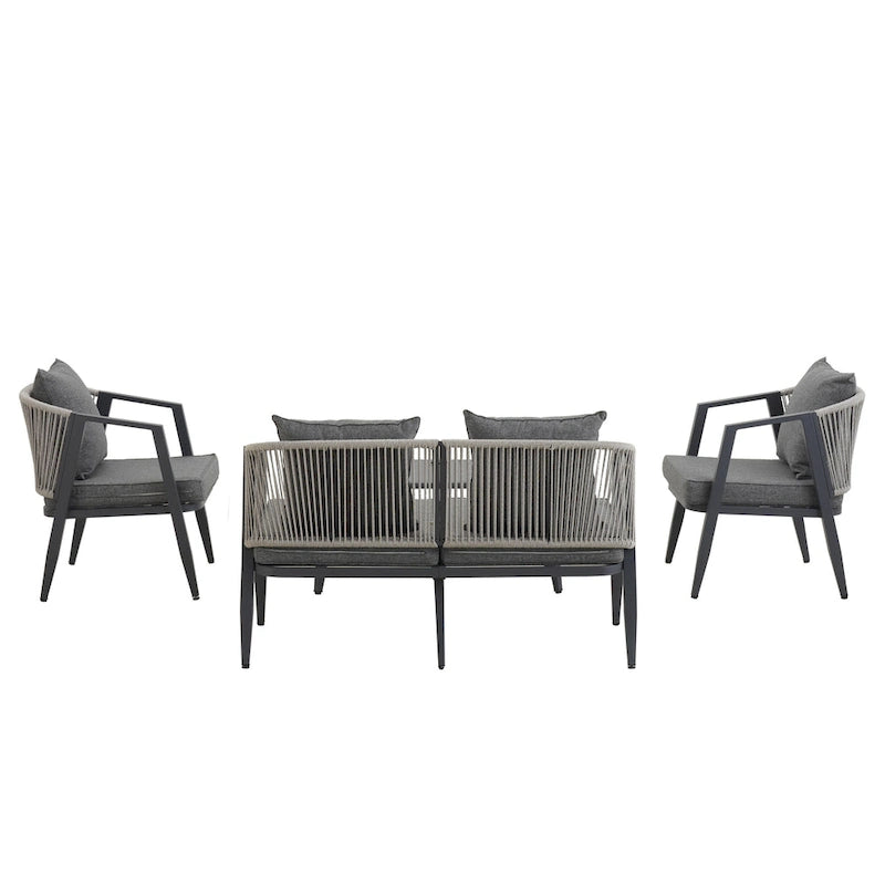Ensemble de canapé d'extérieur en fer forgé 4 pièces avec table basse et coussins