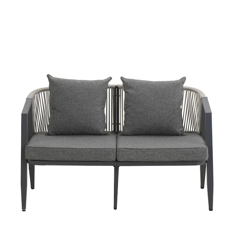 Ensemble de canapé d'extérieur en fer forgé 4 pièces avec table basse et coussins