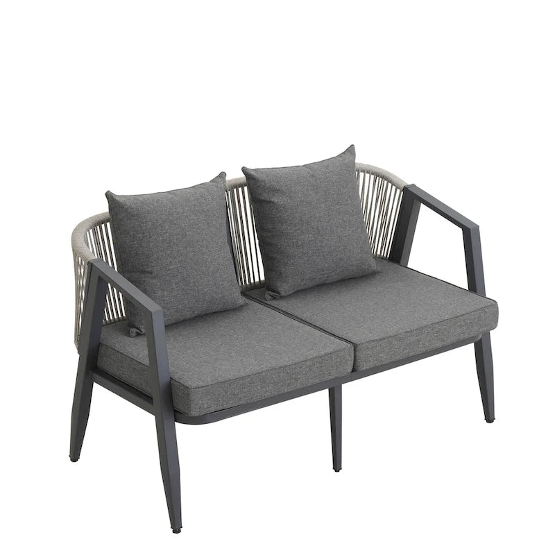 Ensemble de canapé d'extérieur en fer forgé 4 pièces avec table basse et coussins