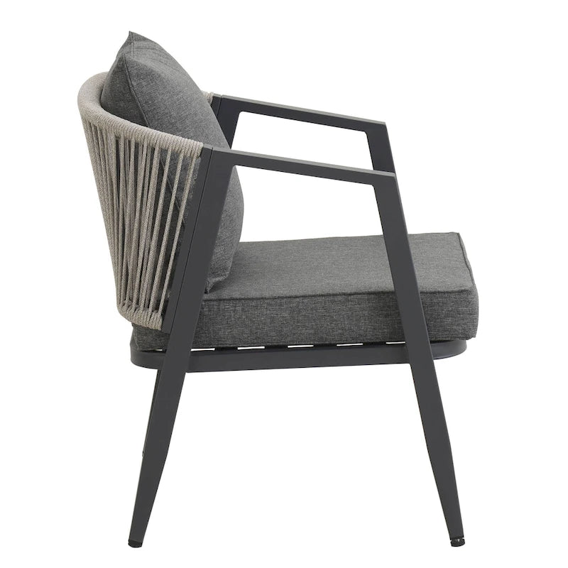 Ensemble de canapé d'extérieur en fer forgé 4 pièces avec table basse et coussins
