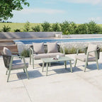 Ensemble de canapé d'extérieur en fer forgé 4 pièces avec table basse et coussins