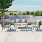 Ensemble de canapé d'extérieur en fer forgé 4 pièces avec table basse et coussins