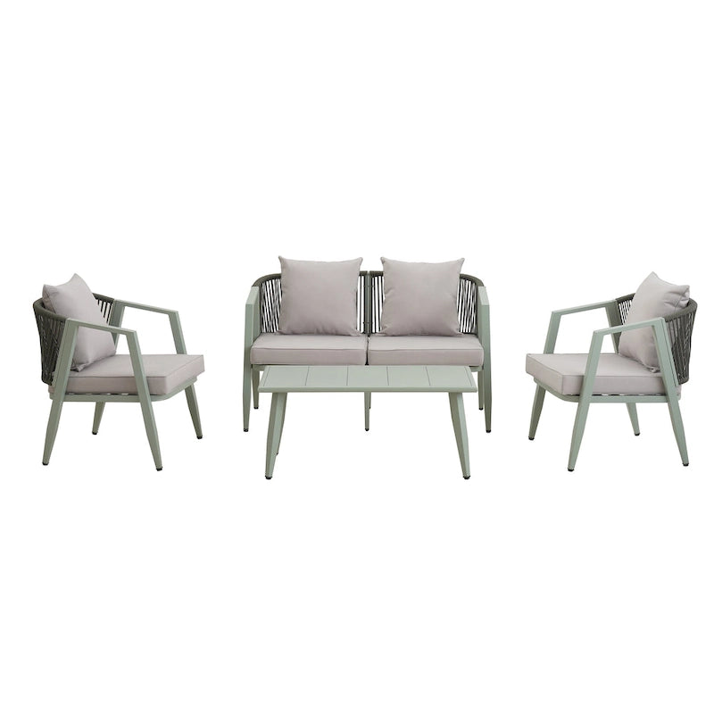 Ensemble de canapé d'extérieur en fer forgé 4 pièces avec table basse et coussins