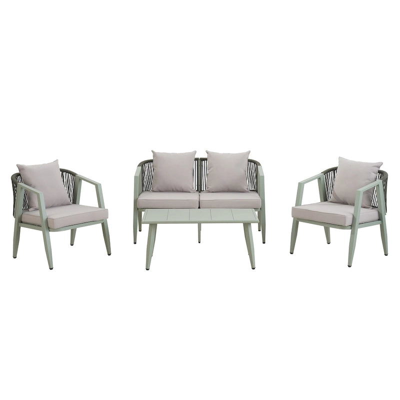 Ensemble de canapé d'extérieur en fer forgé 4 pièces avec table basse et coussins