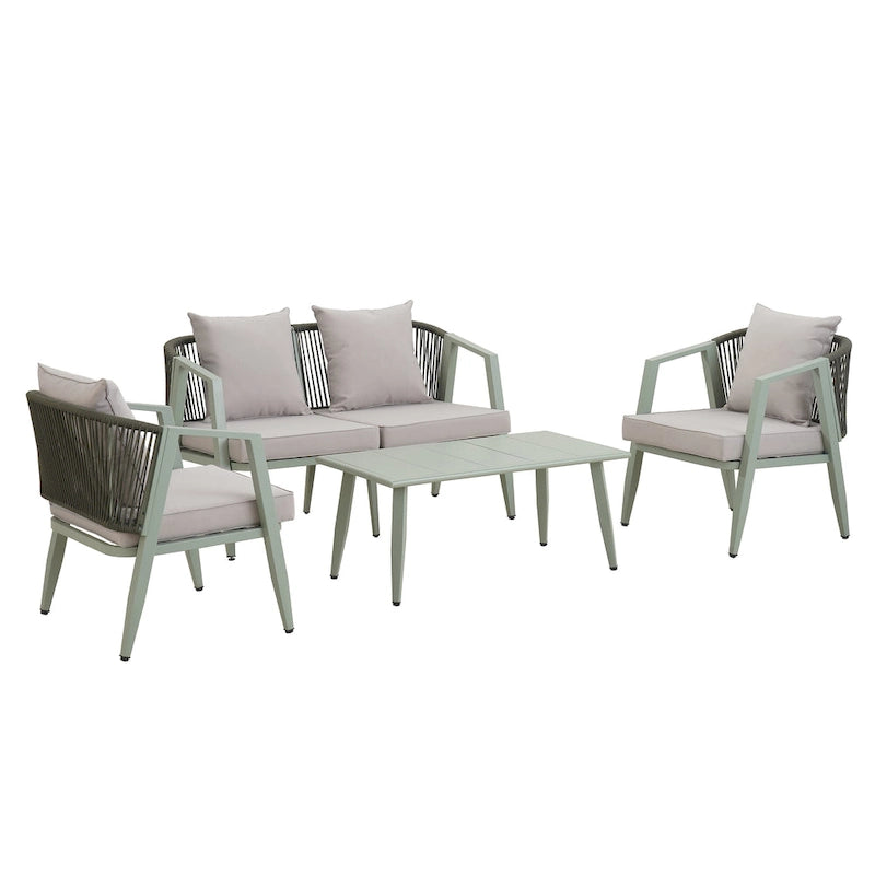 Ensemble de canapé d'extérieur en fer forgé 4 pièces avec table basse et coussins