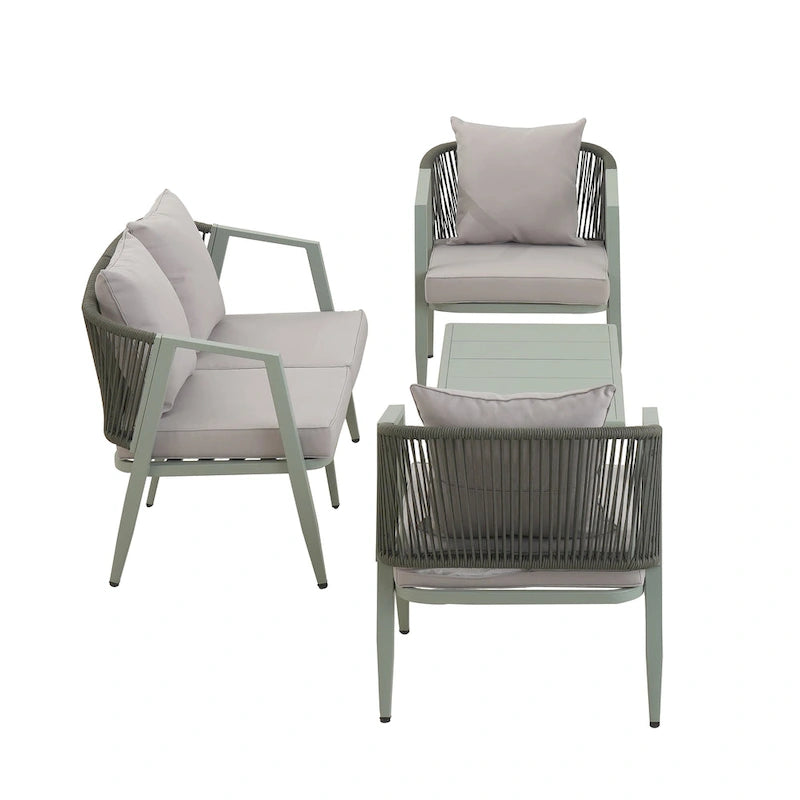 Ensemble de canapé d'extérieur en fer forgé 4 pièces avec table basse et coussins