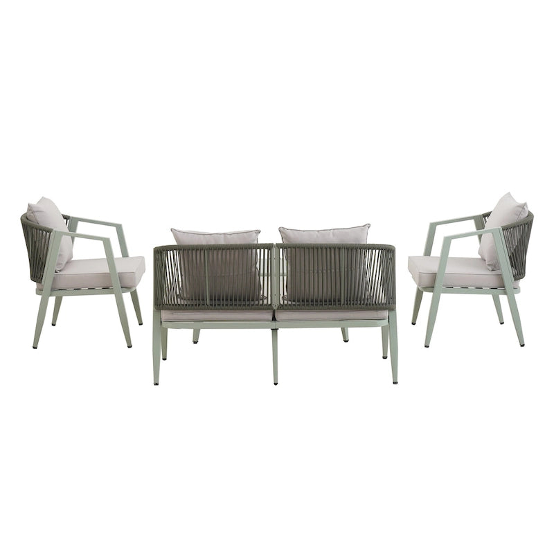 Ensemble de canapé d'extérieur en fer forgé 4 pièces avec table basse et coussins