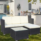 Ensemble de canapé d'angle d'extérieur en rotin 5 pièces avec table basse et coussins