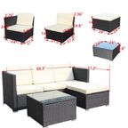 Ensemble de canapé d'angle d'extérieur en rotin 5 pièces avec table basse et coussins