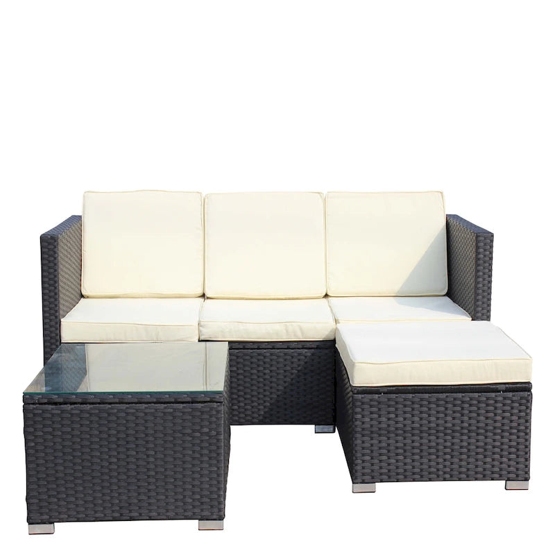 Ensemble de canapé d'angle d'extérieur en rotin 5 pièces avec table basse et coussins