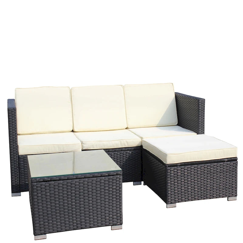 Ensemble de canapé d'angle d'extérieur en rotin 5 pièces avec table basse et coussins