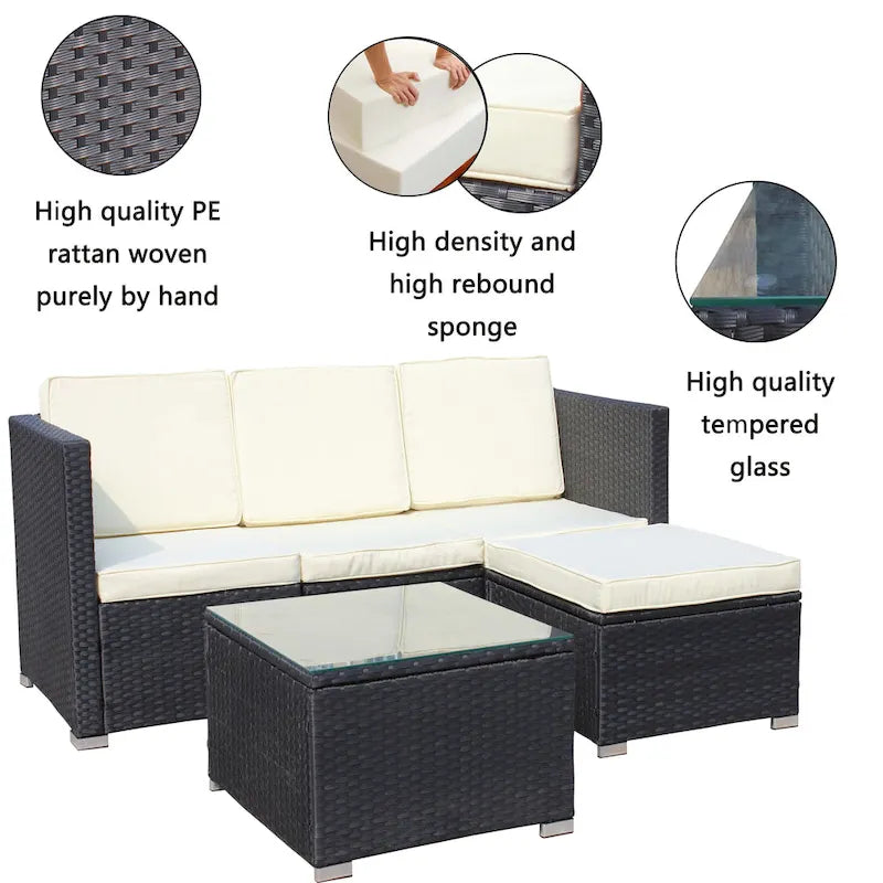 Ensemble de canapé d'angle d'extérieur en rotin 5 pièces avec table basse et coussins