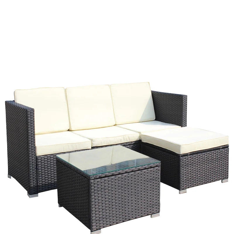Ensemble de canapé d'angle d'extérieur en rotin 5 pièces avec table basse et coussins