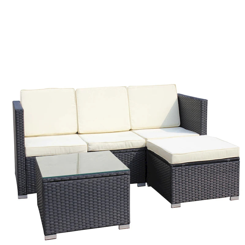 Ensemble de canapé d'angle d'extérieur en rotin 5 pièces avec table basse et coussins