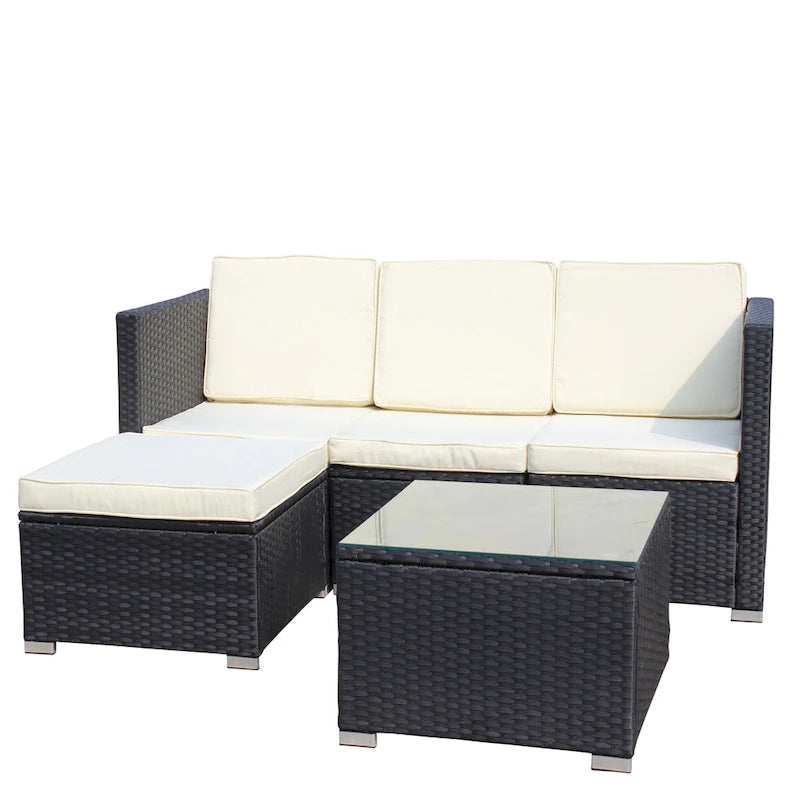 Ensemble de canapé d'angle d'extérieur en rotin 5 pièces avec table basse et coussins