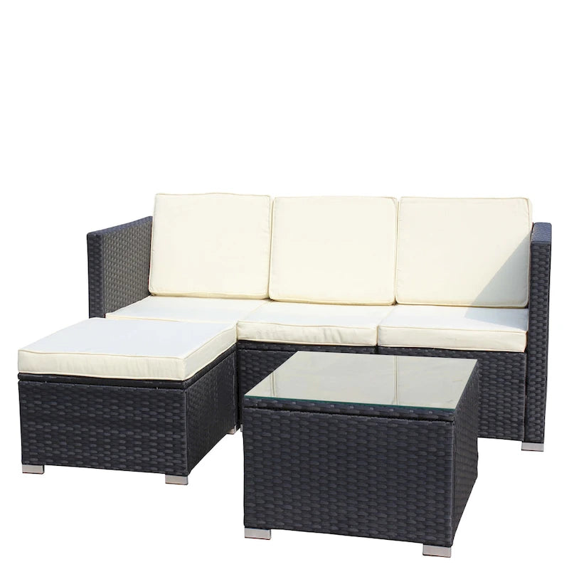 Ensemble de canapé d'angle d'extérieur en rotin 5 pièces avec table basse et coussins