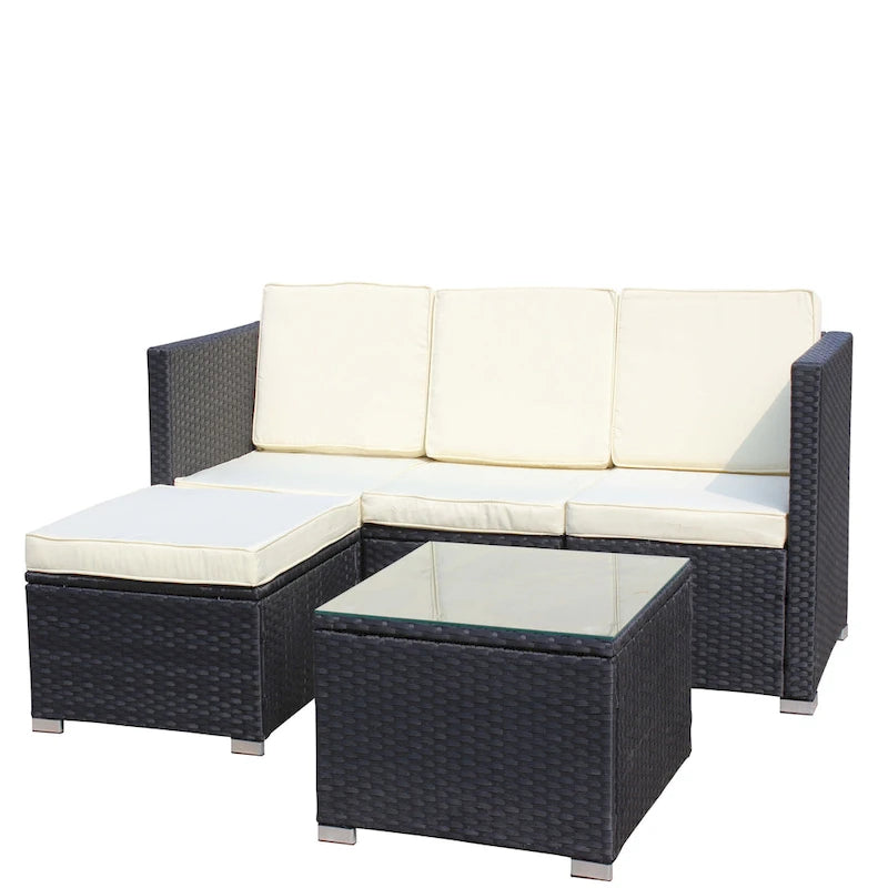 Ensemble de canapé d'angle d'extérieur en rotin 5 pièces avec table basse et coussins