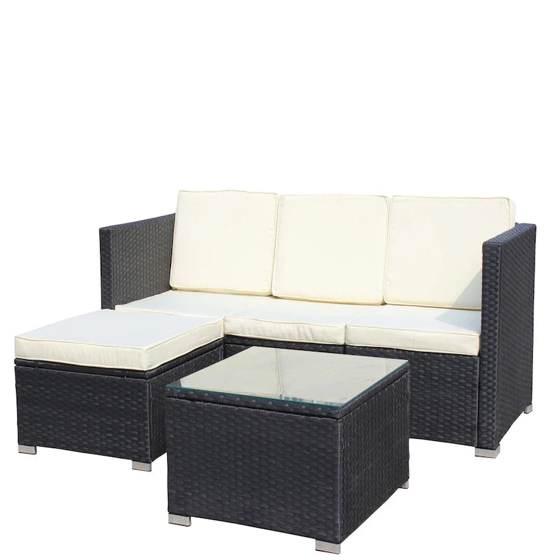Ensemble de canapé d'angle d'extérieur en rotin 5 pièces avec table basse et coussins