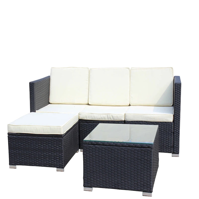 Ensemble de canapé d'angle d'extérieur en rotin 5 pièces avec table basse et coussins
