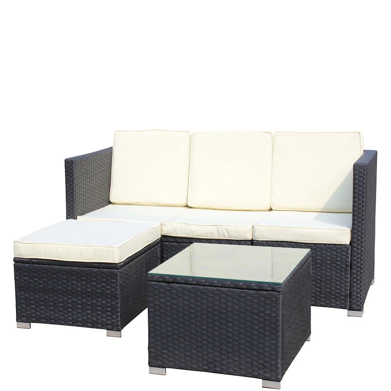 Ensemble de canapé d'angle d'extérieur en rotin 5 pièces avec table basse et coussins