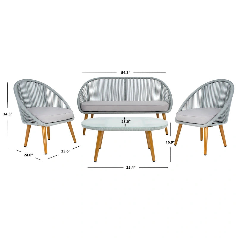Ensemble de conversation de patio extérieur SAFAVIEH Morena 4 pièces - 54 po L x 34 po P x 24 po H
