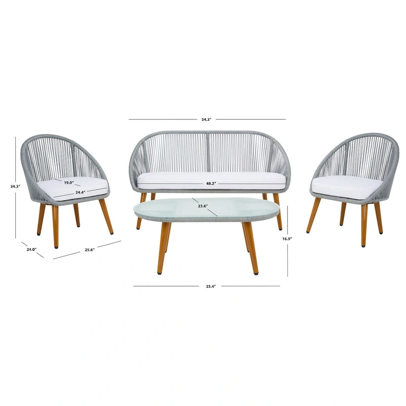 Ensemble de conversation de patio extérieur SAFAVIEH Morena 4 pièces - 54 po L x 34 po P x 24 po H