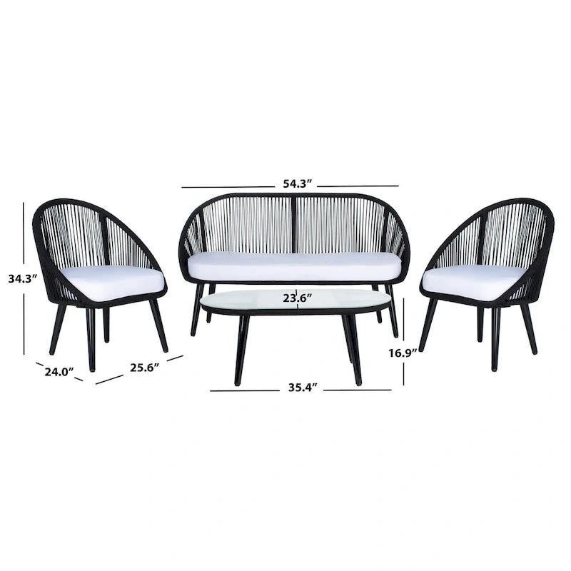 Ensemble de conversation de patio extérieur SAFAVIEH Morena 4 pièces - 54 po L x 34 po P x 24 po H