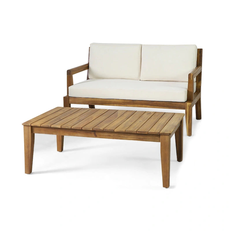 Ensemble canapé deux places et table basse d'extérieur Rossville en bois d'acacia par Christopher Knight Home